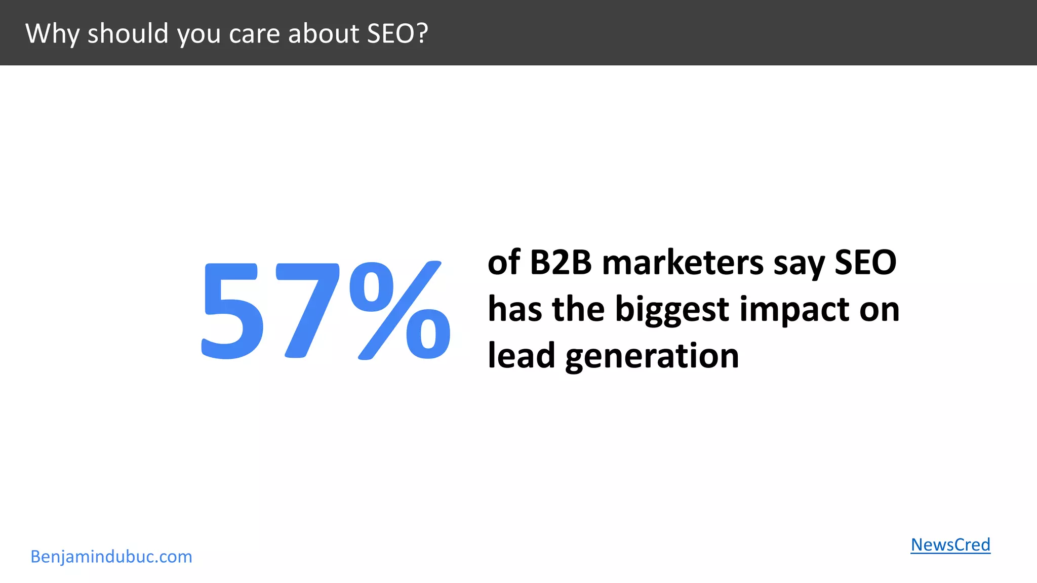 Benjamindubuc.com
of B2B marketers say SEO
has the biggest impact on
lead generation57%
NewsCred
Why should you care about SEO?
 