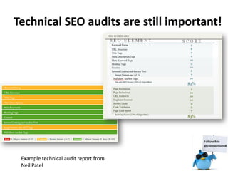Technical SEO audits are still important!




 Example technical audit report from
 Neil Patel
 