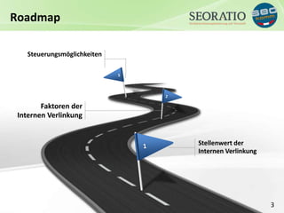 3 
Roadmap 
Steuerungsmöglichkeiten 
Faktoren der 
Internen Verlinkung 
Stellenwert der 
Internen Verlinkung 
 