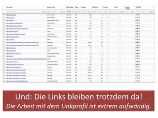 Und: Die Links bleiben trotzdem da!
Die Arbeit mit dem Linkprofil ist extrem aufwändig.
 
