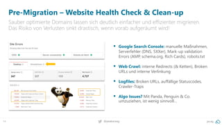 14 @peakaceag pa.ag
Pre-Migration – Website Health Check & Clean-up
Sauber optimierte Domains lassen sich deutlich einfach...