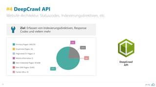 pa.ag91
#4 DeepCrawl API
Website-Architektur, Statuscodes, Indexierungsdirektiven, etc.
Ziel: Erfassen von Indexierungsdirektiven, Response
Codes und vielem mehr
DeepCrawl
API
 