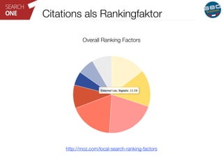 Citations als Rankingfaktor 
Overall Ranking Factors 
http://moz.com/local-search-ranking-factors 
 
