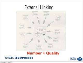 External Linking




                               Number + Quality
          12 SEO / SEM introduction               Mgr Michał
                                                  Laskowski
poniedziałek, 8 sierpnia 11
 
