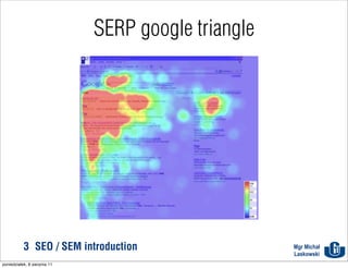 SERP google triangle




           3 SEO / SEM introduction                  Mgr Michał
                                                     Laskowski
poniedziałek, 8 sierpnia 11
 