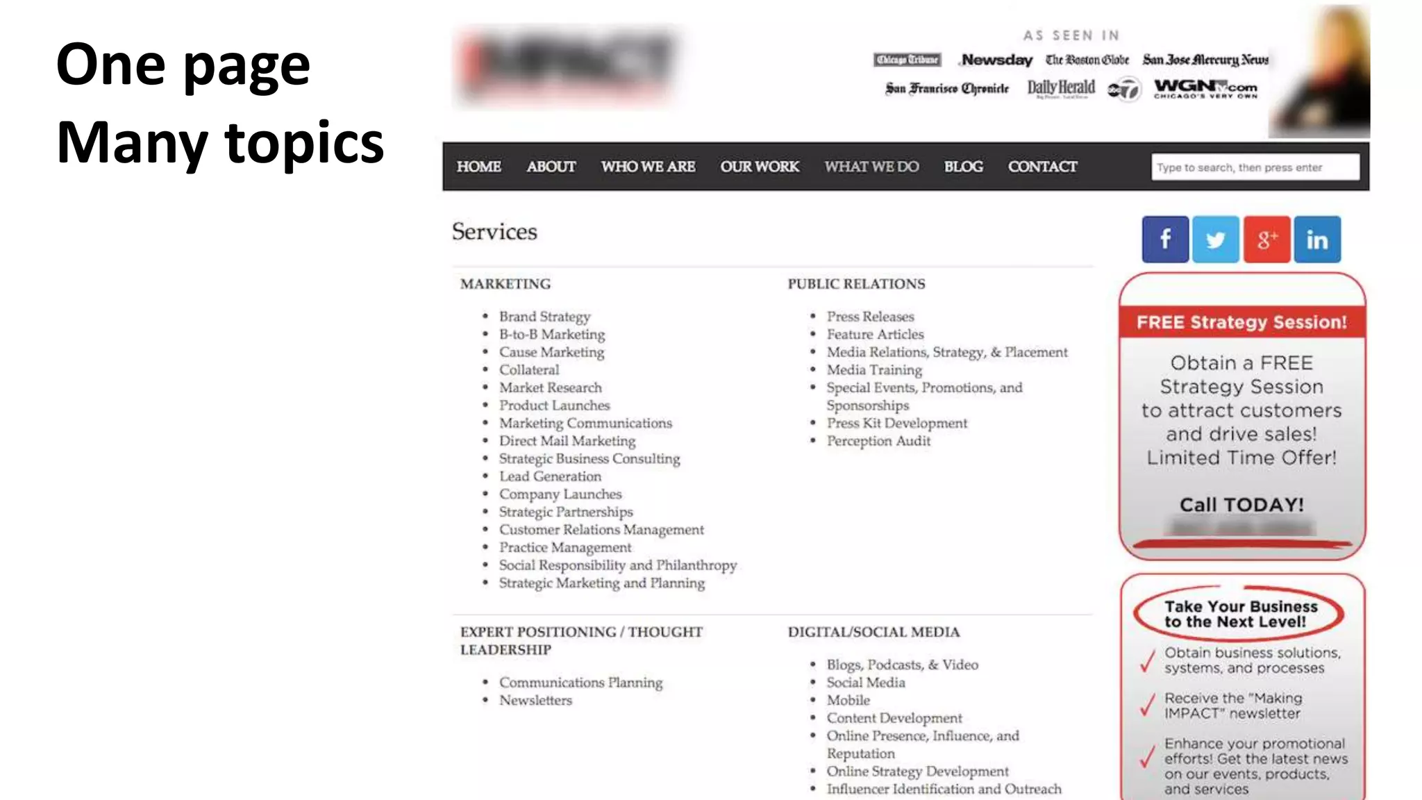 One page
Many topics
 