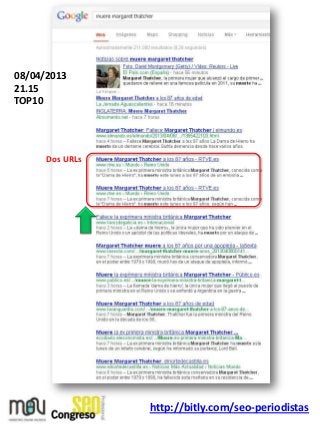 08/04/2013
21.15
TOP10




     Dos URLs




                http://bitly.com/seo-periodistas
 