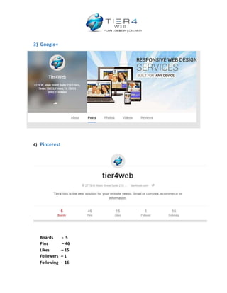 3) Google+
4) Pinterest
Boards - 5
Pins – 46
Likes – 15
Followers – 1
Following - 16
 