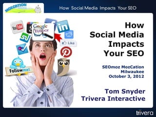 How
  Social Media
      Impacts
     Your SEO
      SEOmoz MozCation
             Milwaukee
        October 3, 2012



       Tom Snyder
Trivera Interactive
 