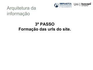 Arquitetura da
informação
3º PASSO
Formação das urls do site.
 