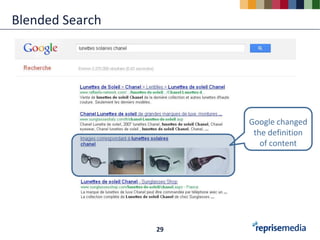 Blended Search




                      Google changed
                       the definition
                         of content




                 29
 