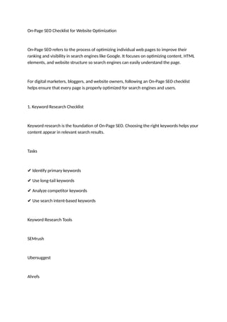 Comprehensive SEO Checklist for On-Page, Off-Page, and Technical ...