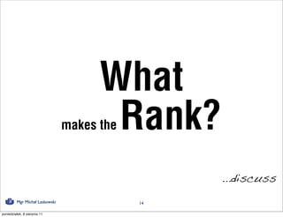 What
                                       Rank?
                                makes the


                                                 ...discuss
         Mgr Michał Laskowski               14

poniedziałek, 8 sierpnia 11
 