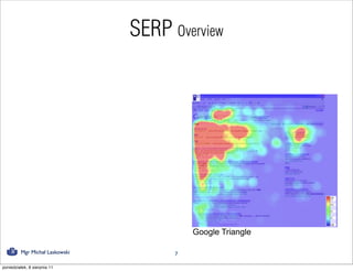 SERP Overview




                                          Google Triangle

         Mgr Michał Laskowski         7

poniedziałek, 8 sierpnia 11
 