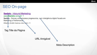 SEO On-page
Tag Title da Página
URL Amigável
Meta Description
 