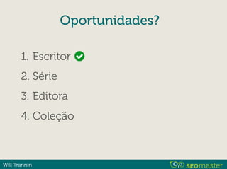 Will Trannin
Oportunidades?
1. Escritor
2. Série
3. Editora
4. Coleção
 