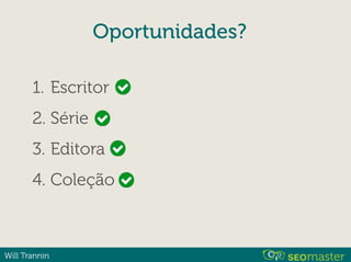 Will Trannin
Oportunidades?
1. Escritor
2. Série
3. Editora
4. Coleção
 