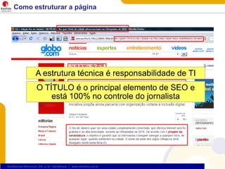 Como estruturar a páginaA estruturatécnica é responsabilidade de TIO TÍTULO é o principal elemento de SEO e está 100% no controle do jornalista