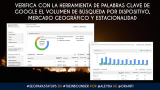 #SEOPARASTATUPS EN #THEINBOUNDER POR @ALEYDA DE @ORAINTI
VERIFICA CON LA HERRAMIENTA DE PALABRAS CLAVE DE
GOOGLE EL VOLUME...