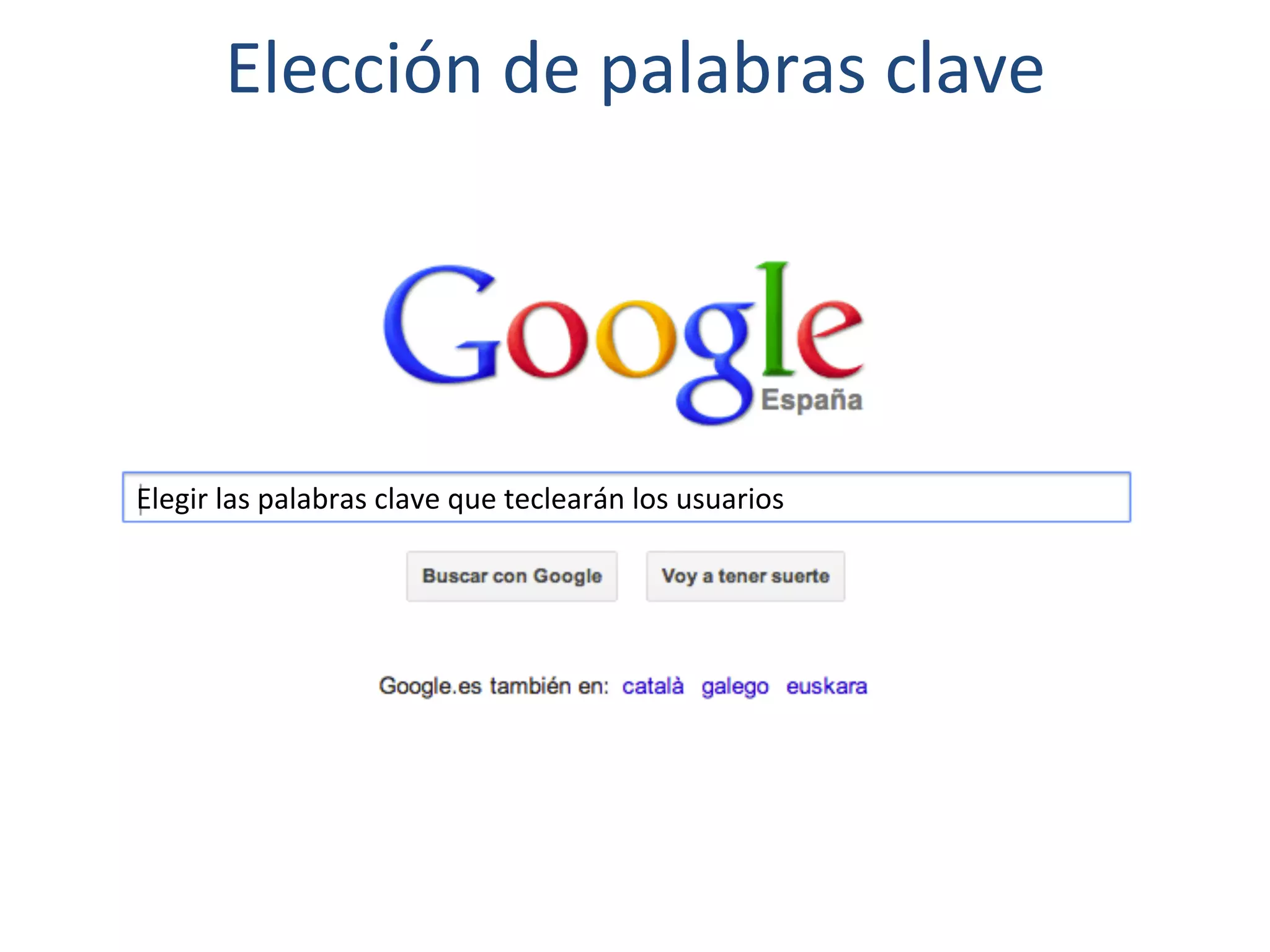 Elección 
de 
palabras 
clave 
Elegir 
las 
palabras 
clave 
que 
teclearán 
los 
usuarios 
 