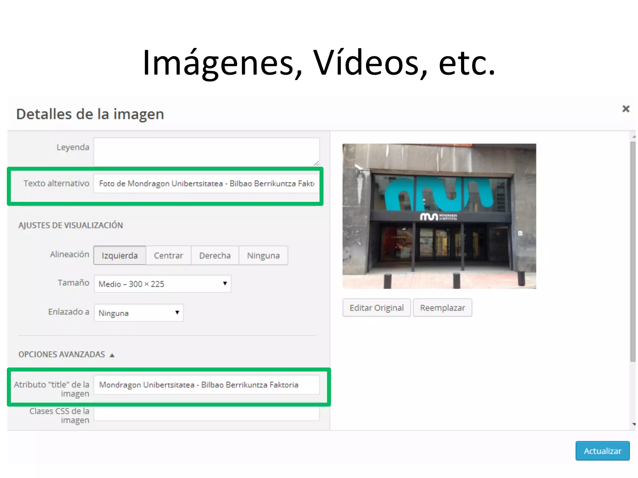 Imágenes, 
Vídeos, 
etc. 
 