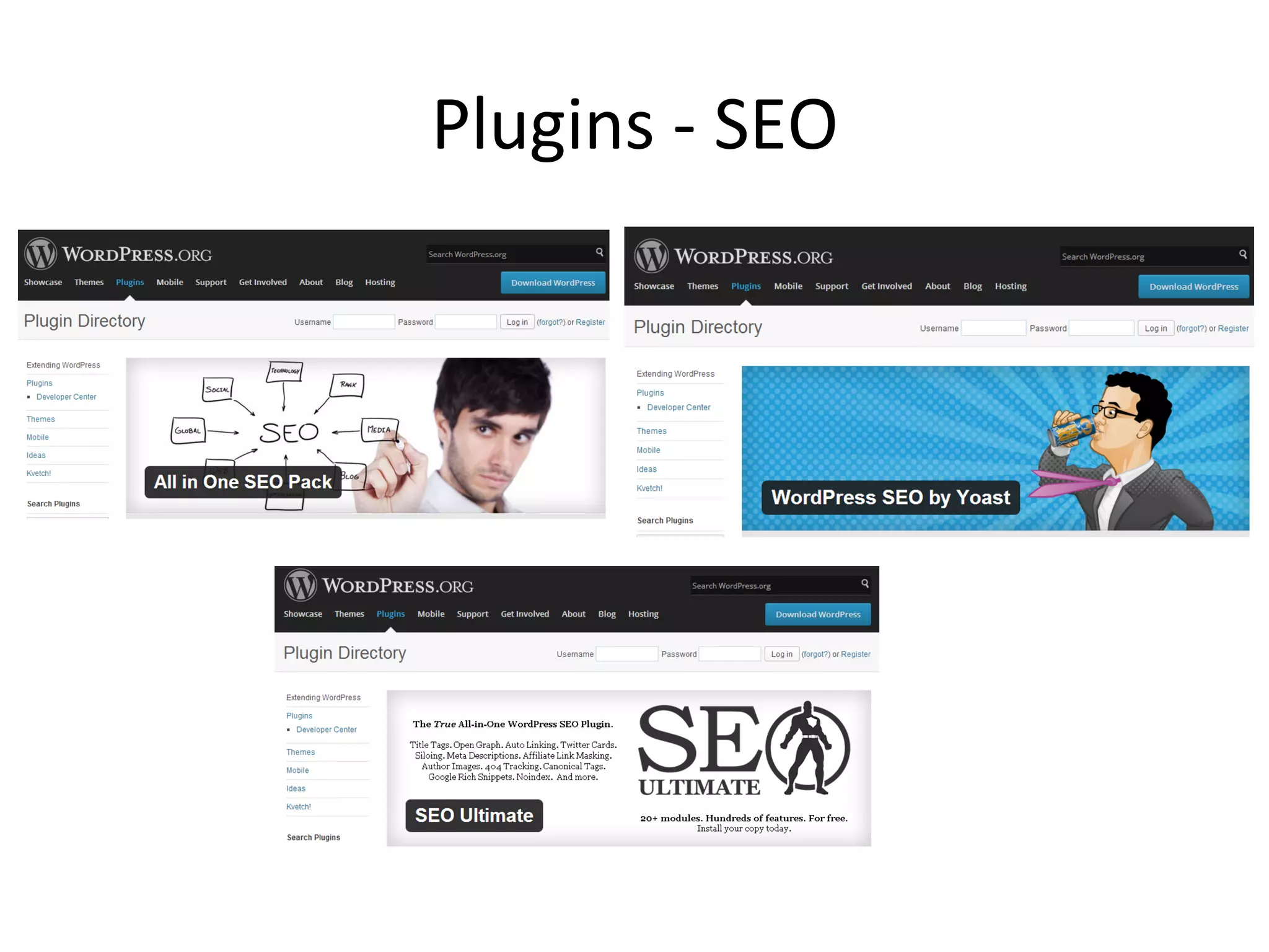Plugins 
-­‐ 
SEO 
 