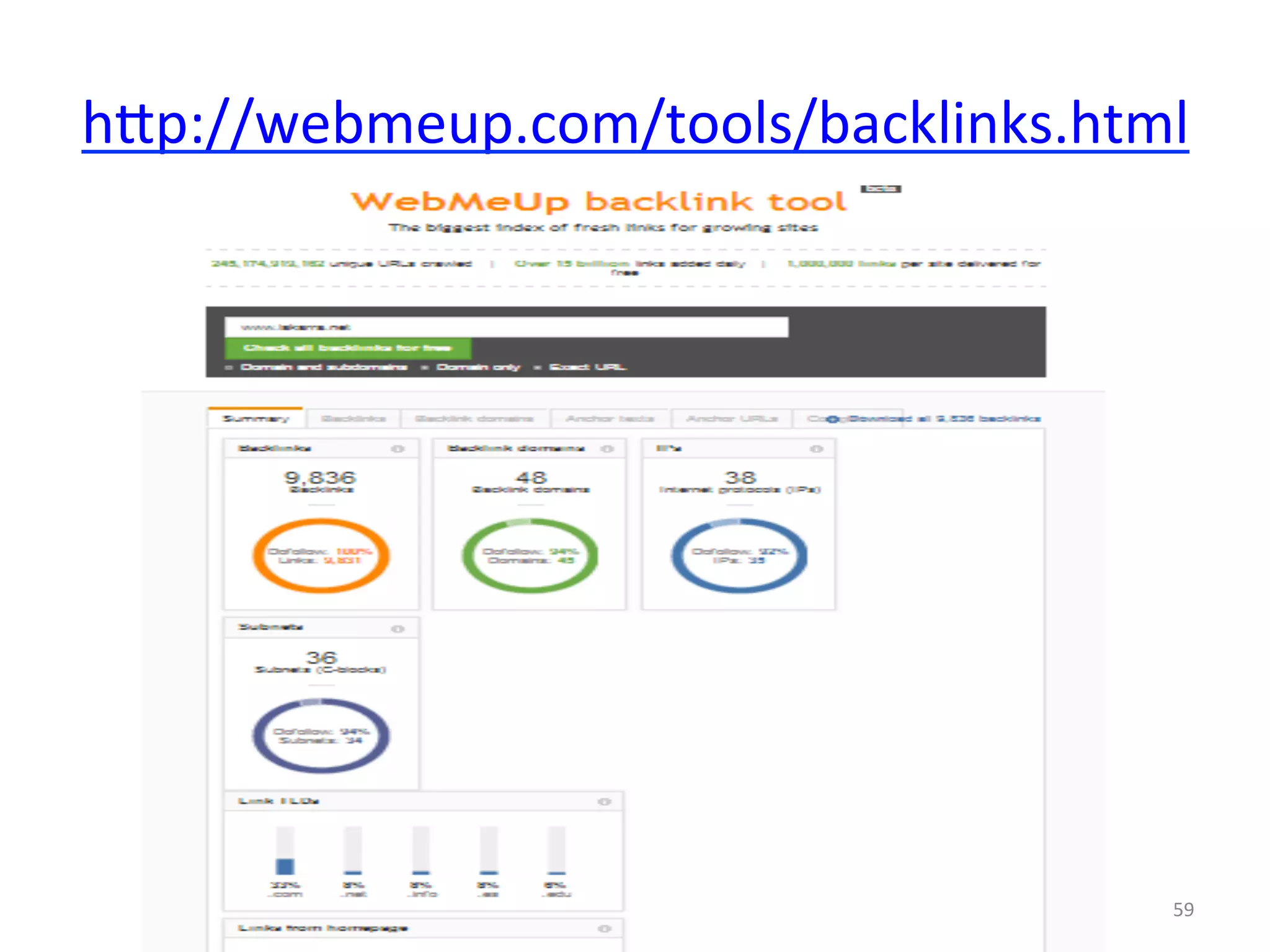 hmp://webmeup.com/tools/backlinks.html 
59 
 