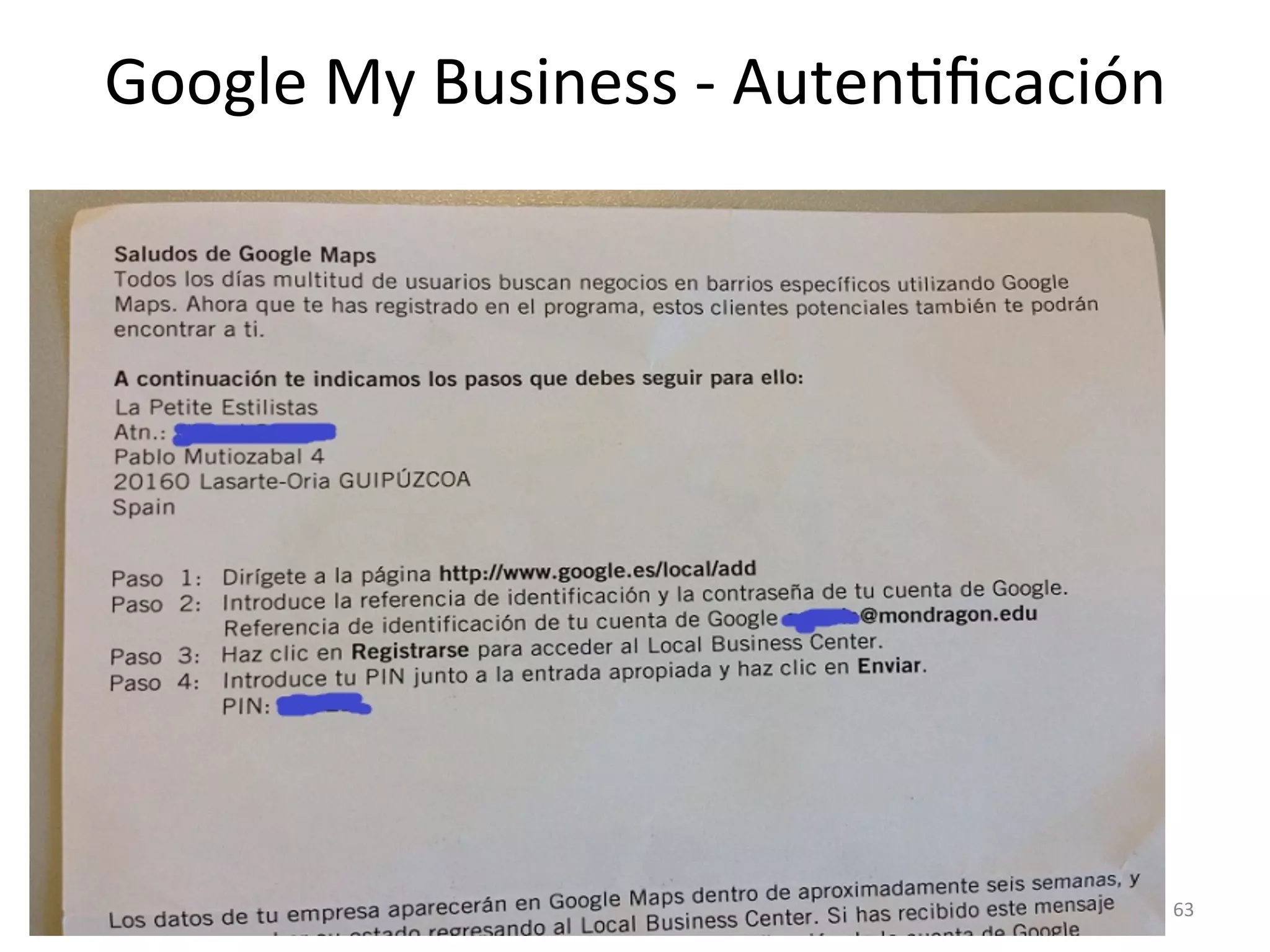 Google 
My 
Business 
-­‐ 
AutenLficación 
63 
 