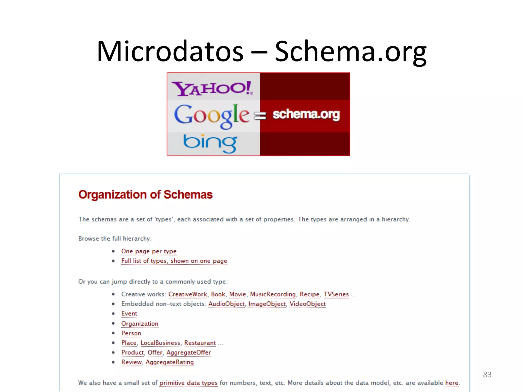 Microdatos 
– 
Schema.org 
83 
 