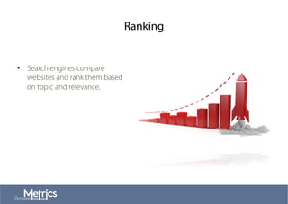 Ranking
•  Search engines compare
websites and rank them based
on topic and relevance.
 