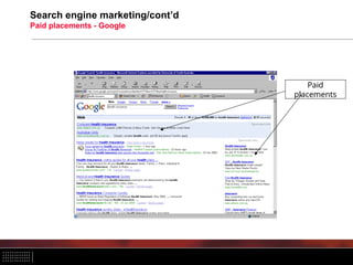 Search engine marketing/cont’d
Paid placements - Google
Paid
placements
 