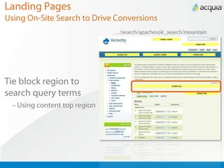 Landing PagesUsing On-Site Search to Drive ConversionsTie block region to search query termsUsing content top region…/search/apachesolr_search/mountain
