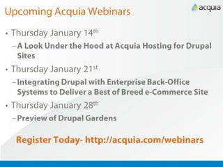Volacci SEO ProgramWe wrote the book on Drupal SEO.Over 95% of clients achieve positive ROI within 1 year. We focus on both traffic and conversions. Track record of success - HP, Acquia, Amazon, Inc Mag., eBay, service companies, ecommerce, etc.Not time consuming (for you).questions/feedback: @benfinklea / ben@volacci.com