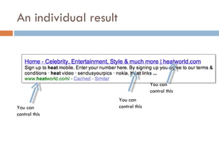 An individual result You can control this You can control this You can control this 