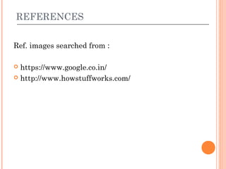 REFERENCES


Ref. images searched from :

 https://www.google.co.in/
 http://www.howstuffworks.com/
 