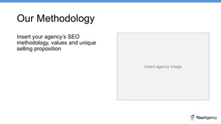 Our Methodology
Insert your agency’s SEO
methodology, values and unique
selling proposition
Insert agency image
 
