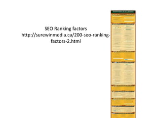 SEO Ranking factors
http://surewinmedia.ca/200-seo-ranking-
factors-2.html
 