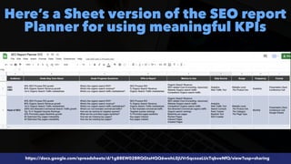 #SEOReporting by @aleyda from @orainti
Here’s a Sheet version of the SEO report
Planner for using meaningful KPIs
https://docs.google.com/spreadsheets/d/1g88EW02BRQGtaHQQ6wohL0jUVrSqcozaLUcTqbveNfQ/view?usp=sharing
 