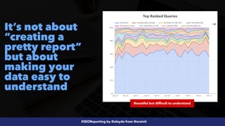 #SEOReporting by @aleyda from @orainti
It’s not about
“creating a
pretty report”
but about
making your
data easy to
understand
Top Ranked Queries
Beautiful but difficult to understand
 