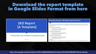 #SEOReporting by @aleyda from @orainti
Download the report template
 
in Google Slides Format from here
https://docs.google.com/presentation/d/1jFumv0jI0tAfnkIkbEu8x5JwuOq_k93sVcWe5vZMeR0/edit?usp=sharing
 