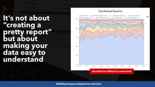#SEOReporting by @aleyda from @orainti
It’s not about
“creating a
pretty report”
but about
making your
data easy to
understand
Top Ranked Queries
Beautiful but difficult to understand
 