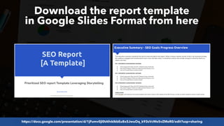 #SEOReporting by @aleyda from @orainti
Download the report template
in Google Slides Format from here
https://docs.google.com/presentation/d/1jFumv0jI0tAfnkIkbEu8x5JwuOq_k93sVcWe5vZMeR0/edit?usp=sharing
 