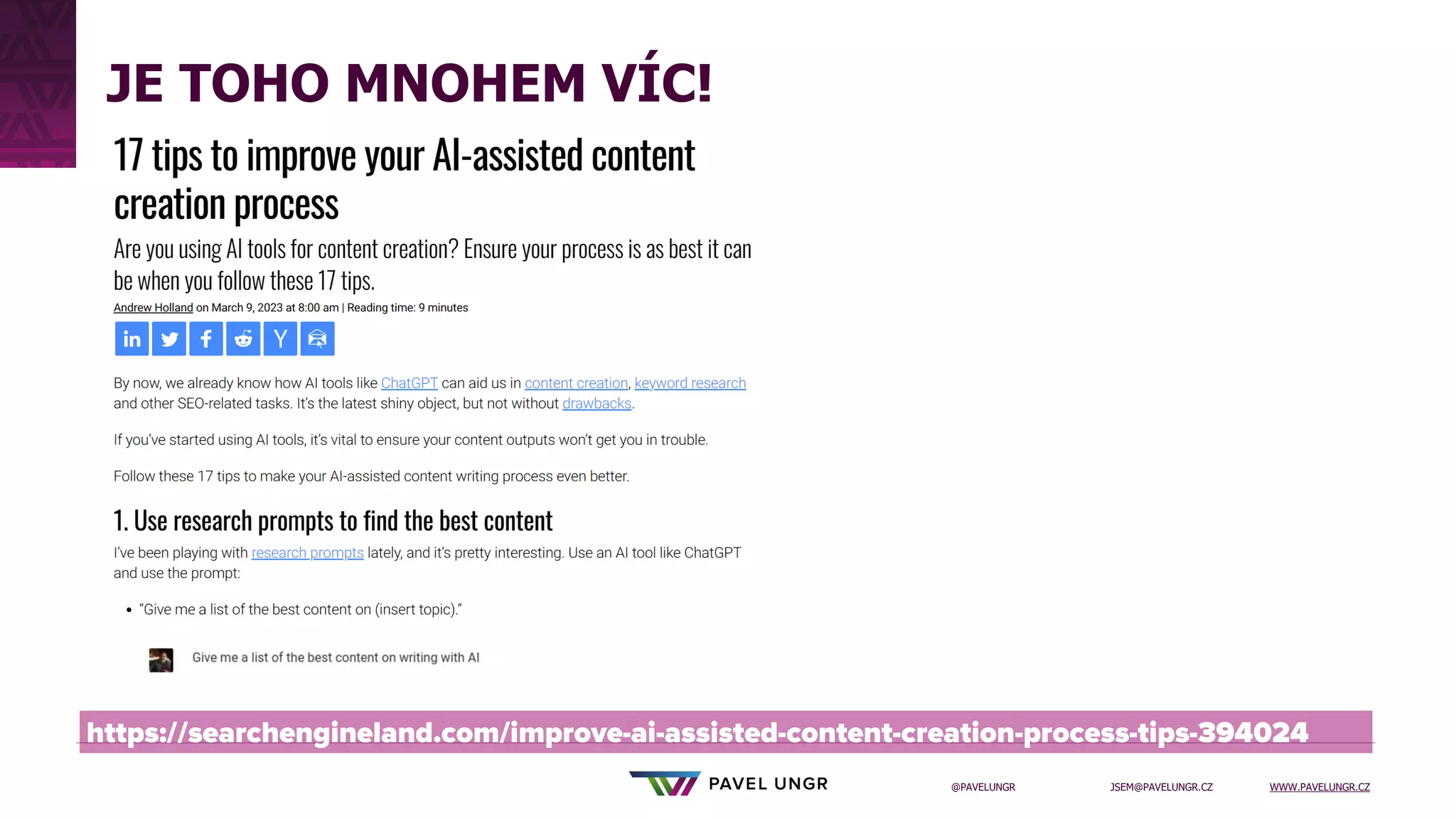 JSEM@PAVELUNGR.CZ WWW.PAVELUNGR.CZ
@PAVELUNGR
JE TOHO MNOHEM VÍC!
 