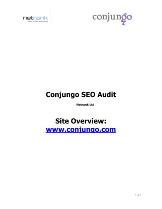 Conjungo SEO Audit
       Netrank Ltd




  Site Overview:
www.conjungo.com




                     -1-
 