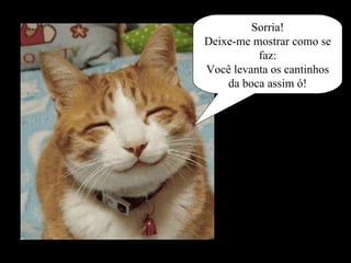 Sorria! Deixe-me mostrar como se faz: Você levanta os cantinhos da boca assim ó! 