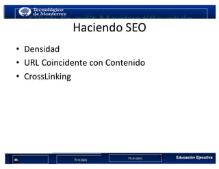 Haciendo	SEO
• Densidad
• URL	Coincidente	con	Contenido
• CrossLinking
78
 