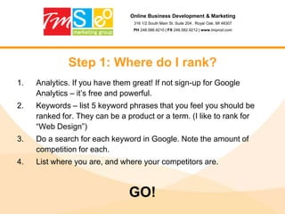SEO / Natural ListingsSearch engine optimization (SEO) as a subset of search engine marketing seeks to improve the number and quality of visitors to a web site from "natural" ("organic" or "algorithmic") search results. The quality of visitor traffic can be measured by how often a visitor using a specific keyword leads to a desired conversion action, such as making a purchase or requesting further information. In effect, SEO is marketing by appealing first to machine algorithms to increase search engine relevance and secondly to human visitors. The term SEO can also refer to "search engine optimizers", an industry of consultants who carry out optimization projects on behalf of clients.A range of strategies and techniques are employed in SEO, including changes to a site's code (referred to as "on page factors") and getting links from other sites (referred to as "off page factors"). These techniques include two broad categories: techniques that search engines recommend as part of good design, and those techniques that search engines do not approve of and attempt to minimize the effect of, referred to as spamdexing. Some industry commentators classify these methods, and the practitioners who utilize them, as either "white hat SEO", or "black hat SEO".In all, the success of SEO is dependant on how the large search engines see your site useful to their end users who search on specific keywords to find what they are looking for.