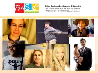 Online Business Development & Marketing316 1/2 South Main St. Suite 204 . Royal Oak, MI 48307PH 248.586.9210 | FX 248.582.9212 | www.tmprod.comStep 15: Other things to considerFirst Impression – make it SEO friendly but don’t forget the customer!a. Accessibility / Spider ability (no CSS, JavaScript, Cookies)b. Robots.txtc. Crawl Test – Is your site accessible?d. Browse as GoogleBot – (cloaking, can you see the same as a user, Google healthcheck)e. Sitesearch / Brandsearchf. Google cache (is content there, content the same)g. Duplicate content (are you providing confusing info to search engines)h. No www vs. wwwi. Check all domains (sitedomainip check, multiple sites have the same content on ip) j. URL’s – (structure, length, keyword rich)k. Title Tags (unique ea page, descriptive)l. Content Review (enough content, header tags with key phrasesm. Meta tags (stuffing, proper length)n. Redirects (http headers {http://livehttpheaders.mozdev.org/}, non www vs. www)o. Internal Linking – (# of links, anchortext, no vs. do follow, TOS, Privacy)p. Geolocation – (Where is IP, domain, local address, Google Local)q. External Linking – (what looks bad, anchor text, deep linking, look natural, paid links)r. Symantec HTML – (bulky size, crawl rate, alt tags, images, poorly formatted code)