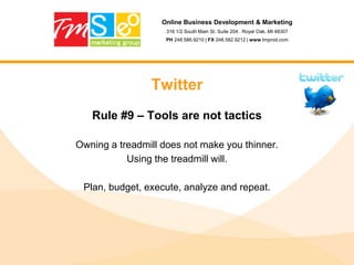 Online Business Development & Marketing316 1/2 South Main St. Suite 204 . Royal Oak, MI 48307PH 248.586.9210 | FX 248.582.9212 | www.tmprod.comStumbleUponMore than 8.4 million usersFireFox Browser Plug-in