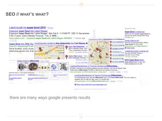 SEO // WHAT’S   WHAT?




 there are many ways google presents results
 